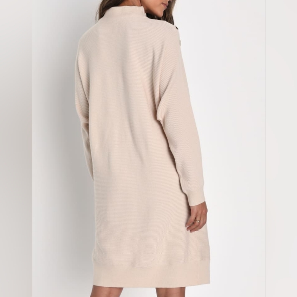 New Cream Mock Neck Sweater Dress